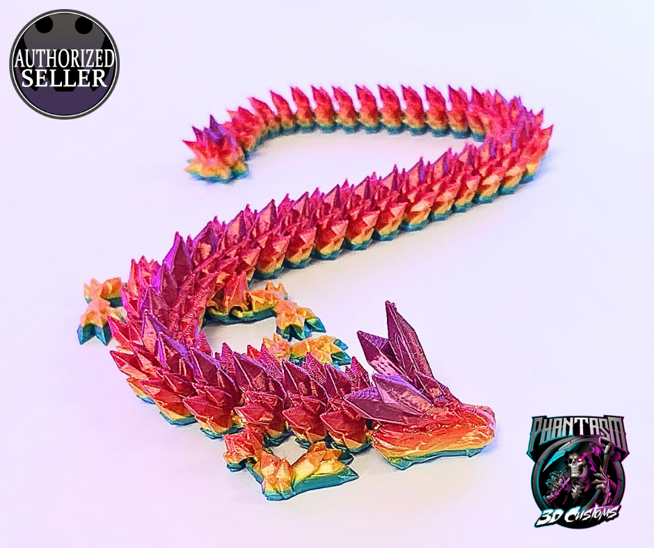 3D Printed Crystal Dragon - Purple Rainbow - 13-inches long!