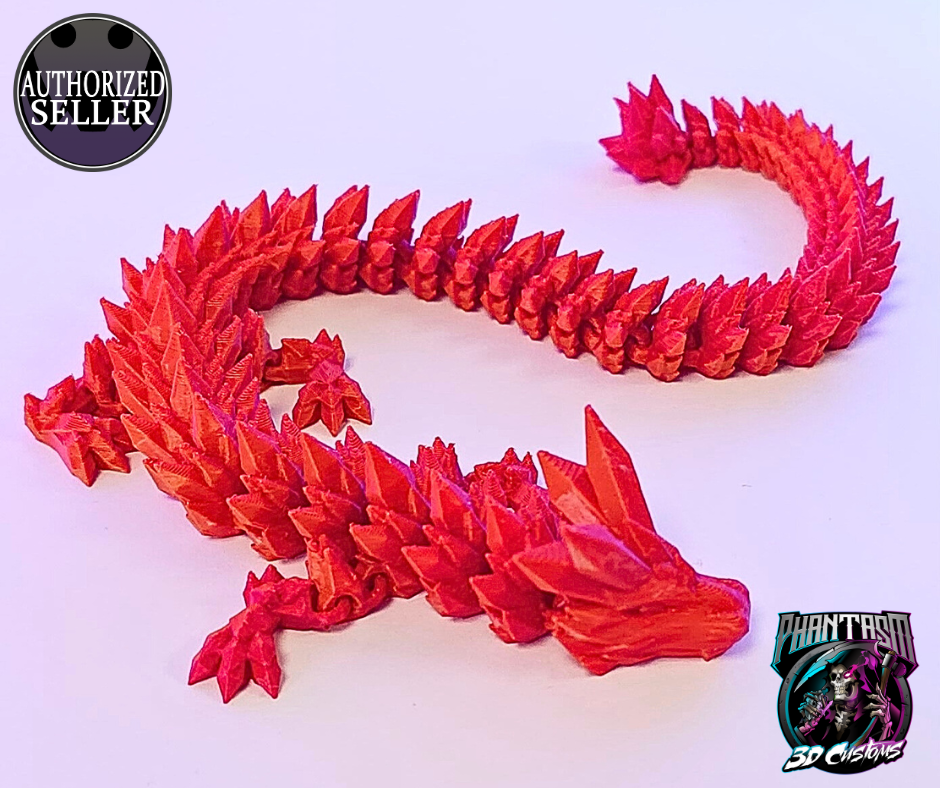 3D Printed Crystal Dragon - Red/Orange - 13-inches long!