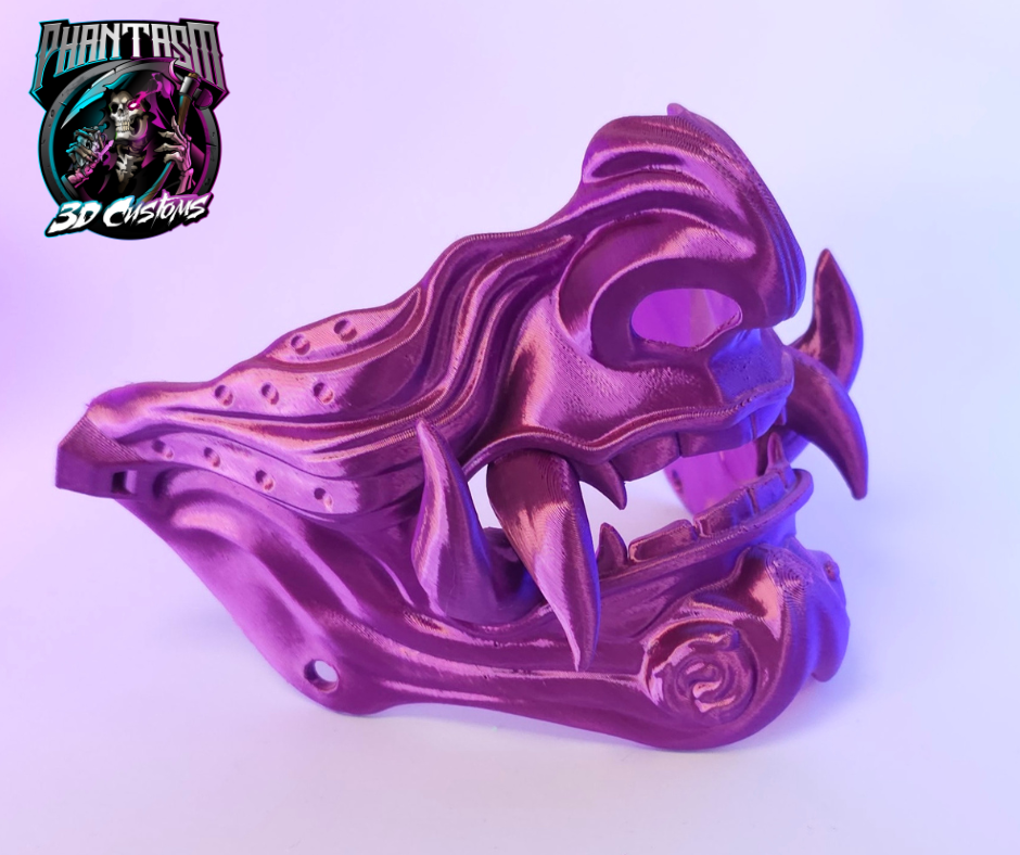 3D Printed Samurai Oni Half Mask - Purple