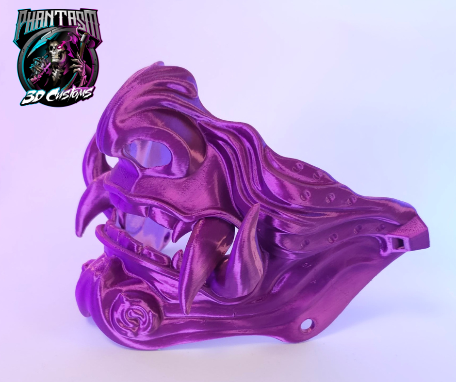 3D Printed Samurai Oni Half Mask - Purple