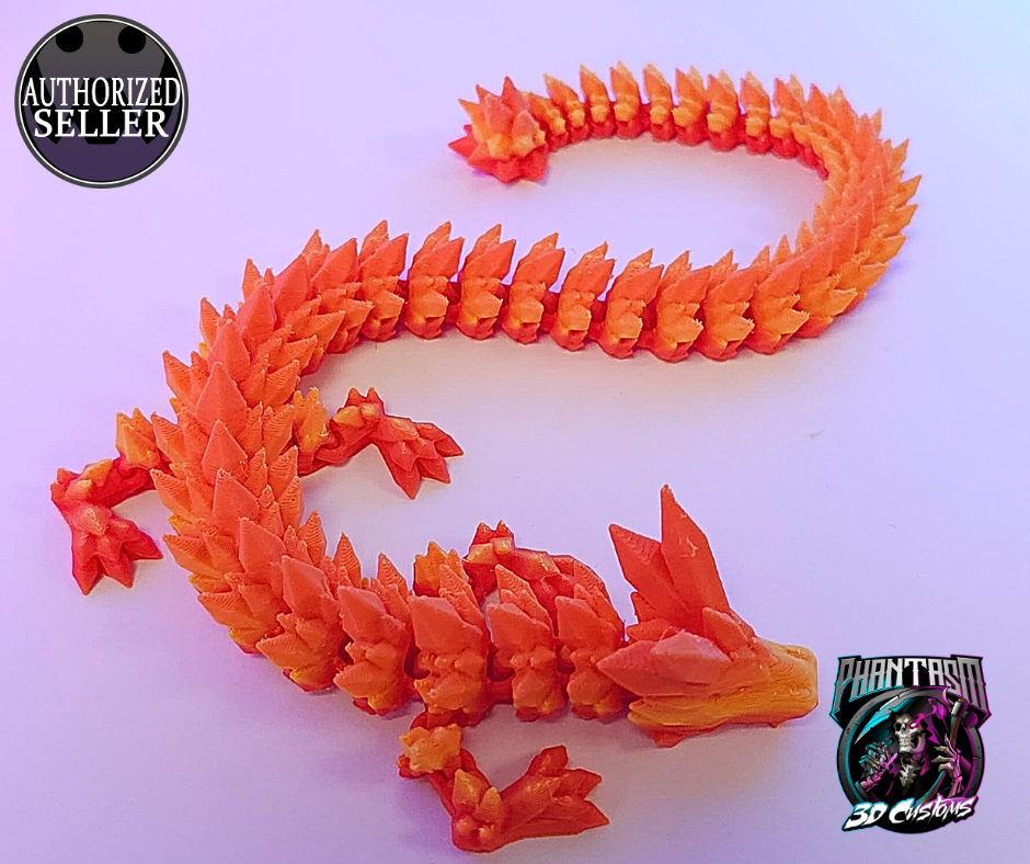 3D Printed Crystal Dragon - Fire Orange - 13-inches long!