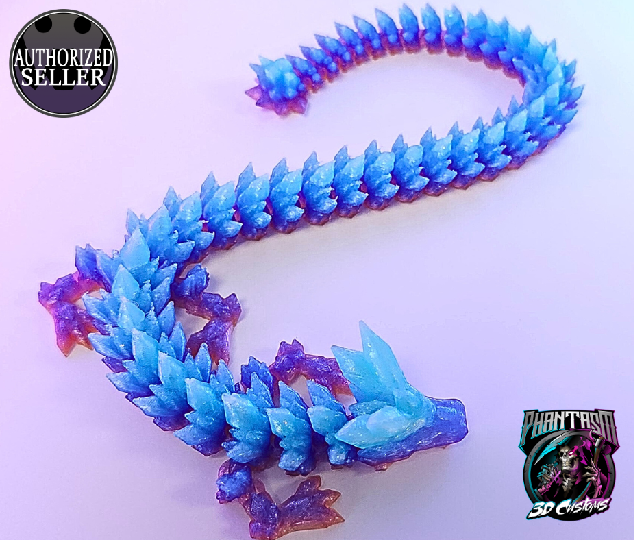 3D Printed Crystal Dragon - Ice Blue - 13-inches long!