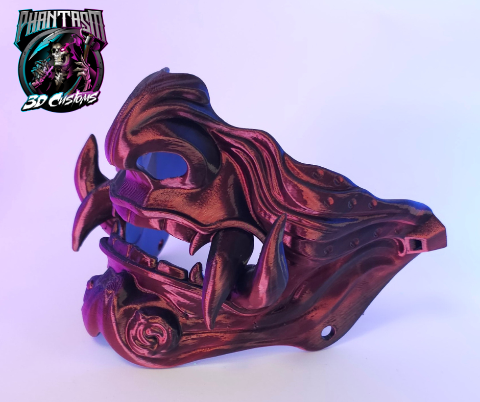 3D Printed Samurai Oni Half Mask - Red/Black