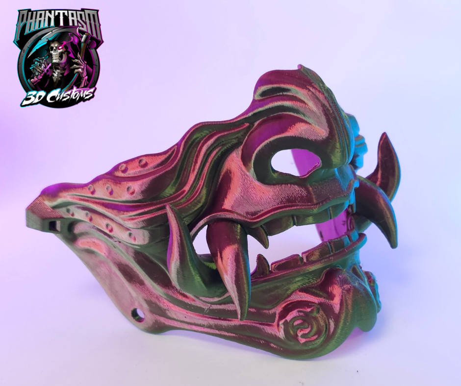 3D Printed Samurai Oni Half Mask - Red/Green