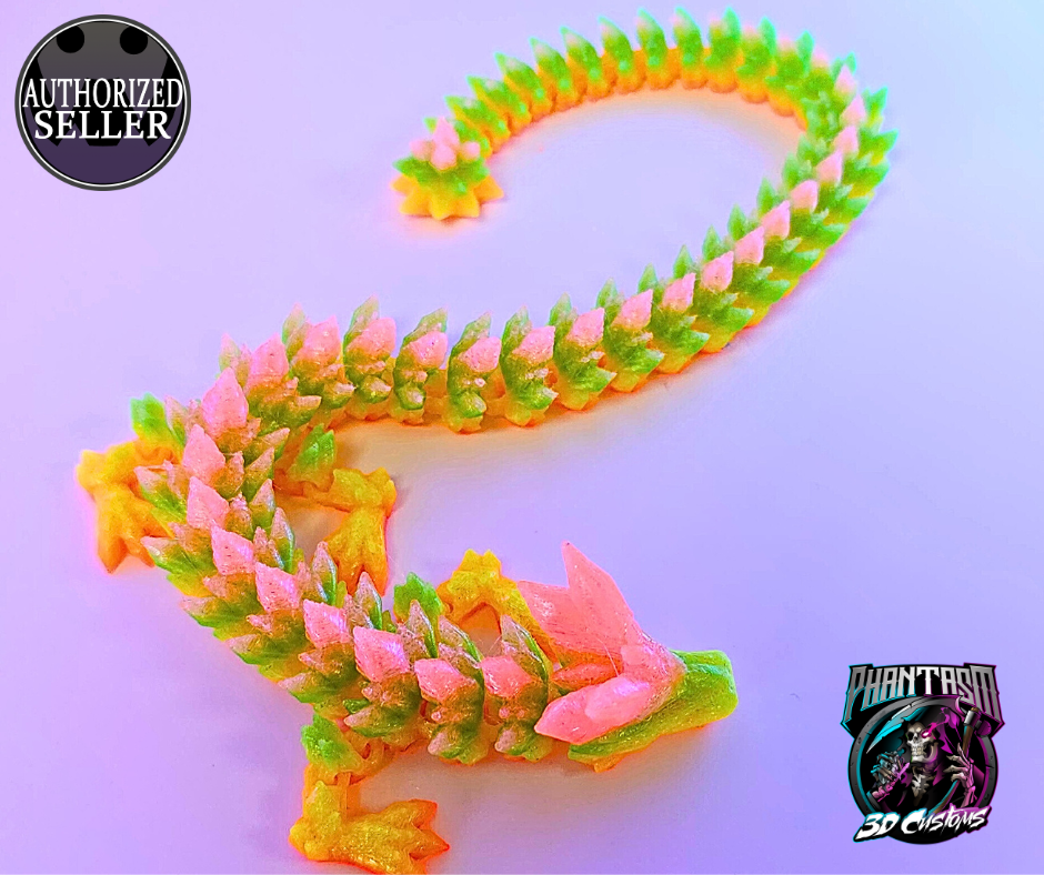 3D Printed Crystal Dragon - Neon Peach - 13-inches long!