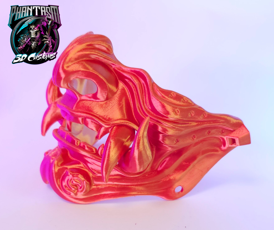 3D Printed Samurai Oni Half Mask - Red/Orange