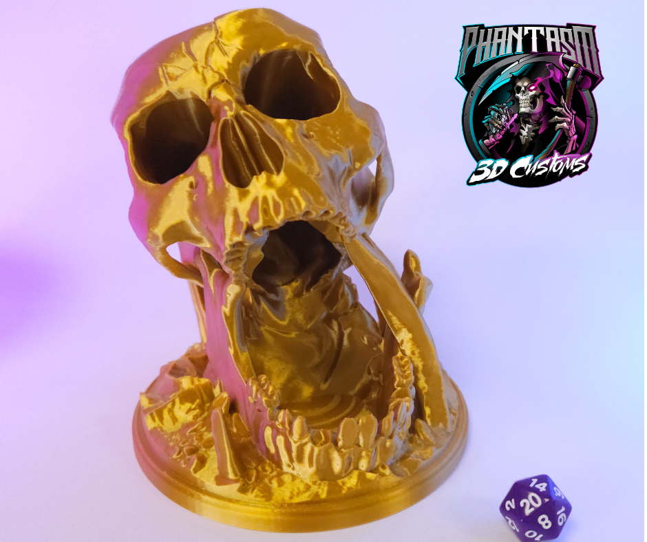 3D printed Skull Dice Tower! Gold