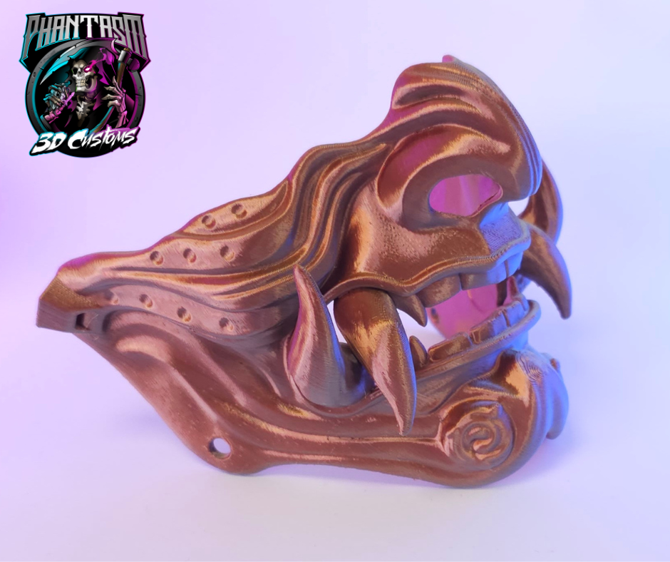 3D Printed Samurai Oni Half Mask - Gold/Silver