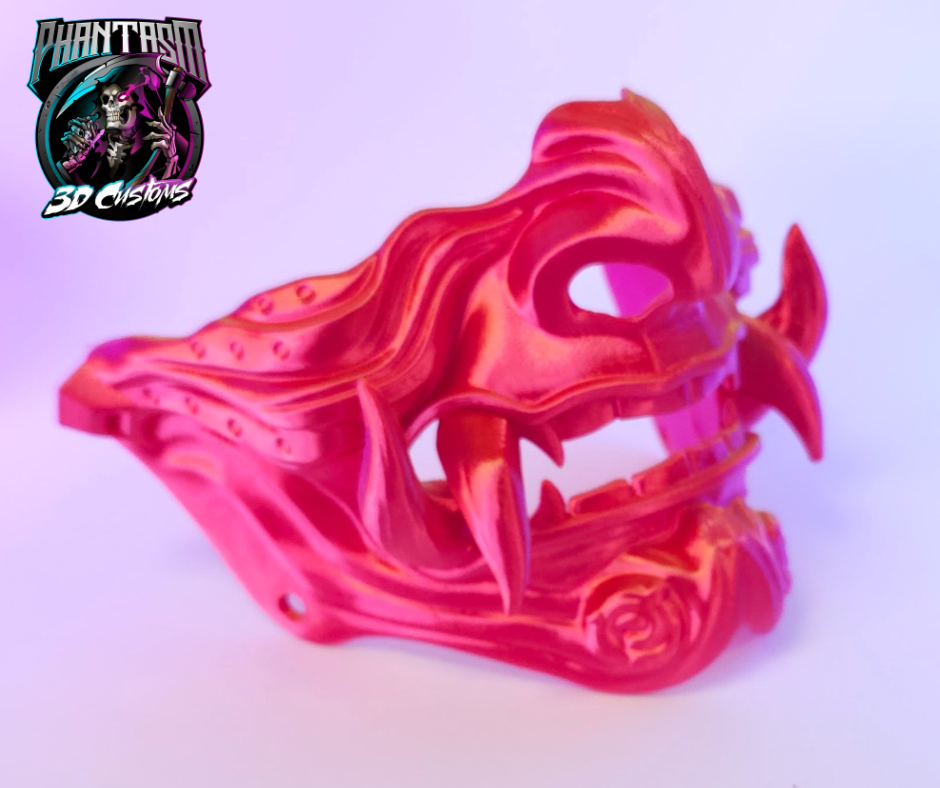 3D Printed Samurai Oni Half Mask - Red/Orange