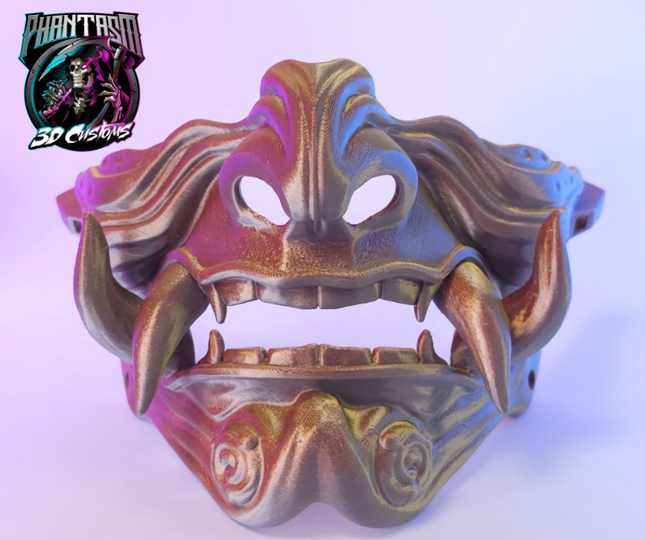 3D Printed Samurai Oni Half Mask - Gold/Silver