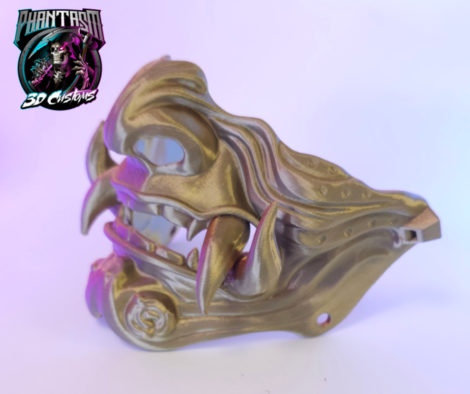 3D Printed Samurai Oni Half Mask - Gold/Silver
