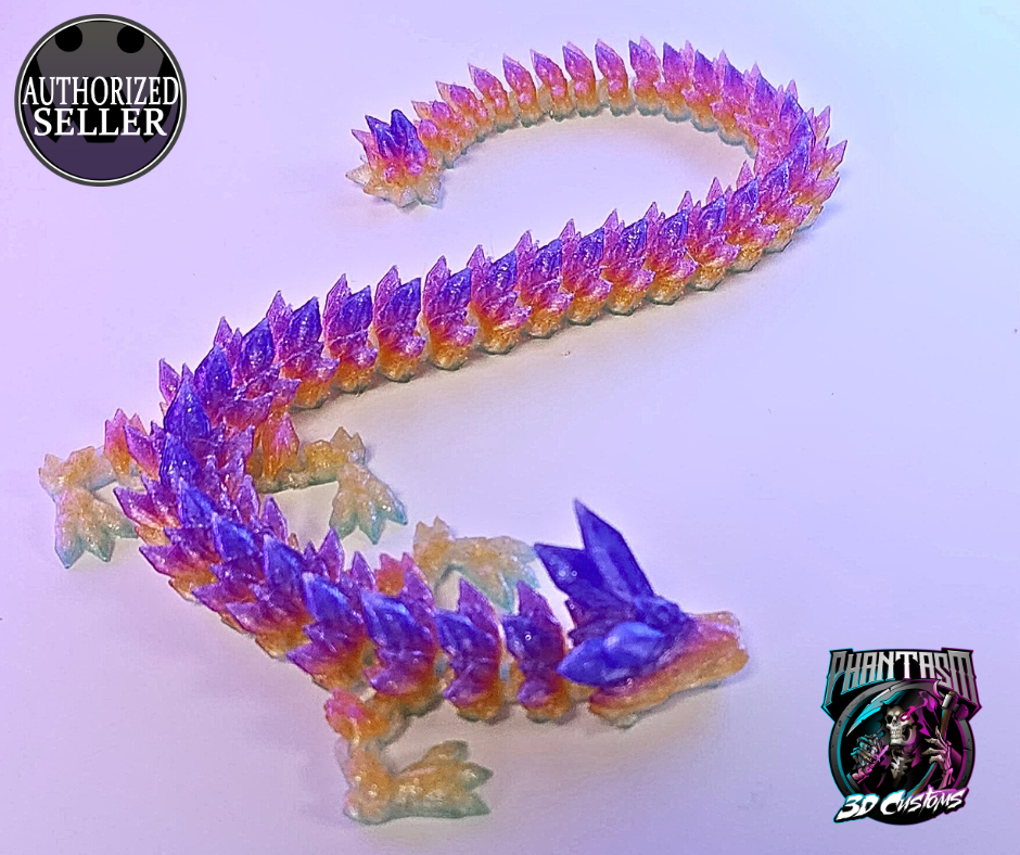 3D Printed Crystal Dragon - Purple Horns Crystal - 13-inches long!