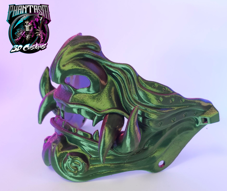 3D Printed Samurai Oni Half Mask - Red/Green