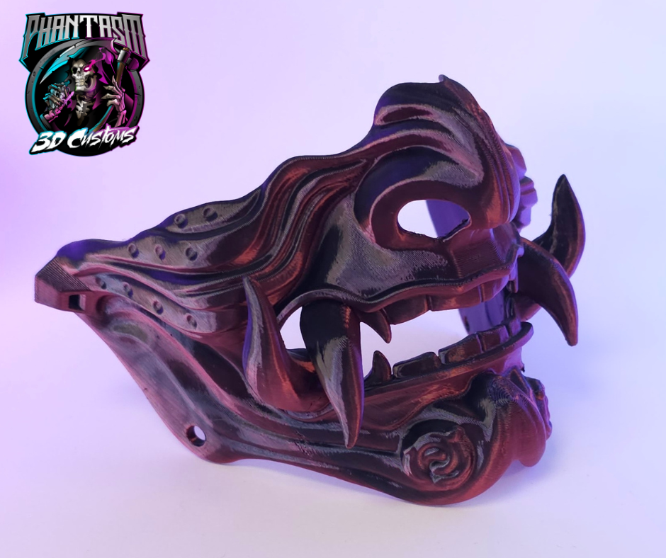 3D Printed Samurai Oni Half Mask - Red/Black