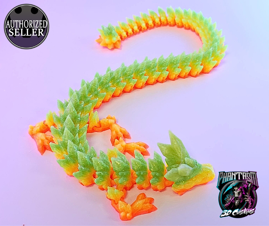 3D Printed Crystal Dragon - Neon Green - 13-inches long!
