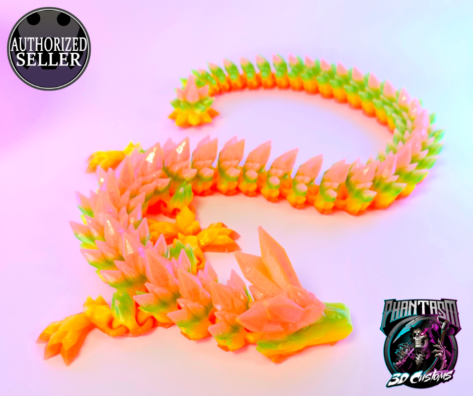 3D Printed Crystal Dragon - Bright Neon - 27 inches long!