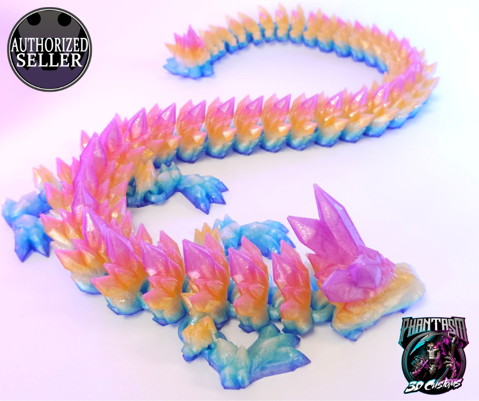 3D Printed Crystal Dragon - Translucent Pink Horn - 27 inches long!