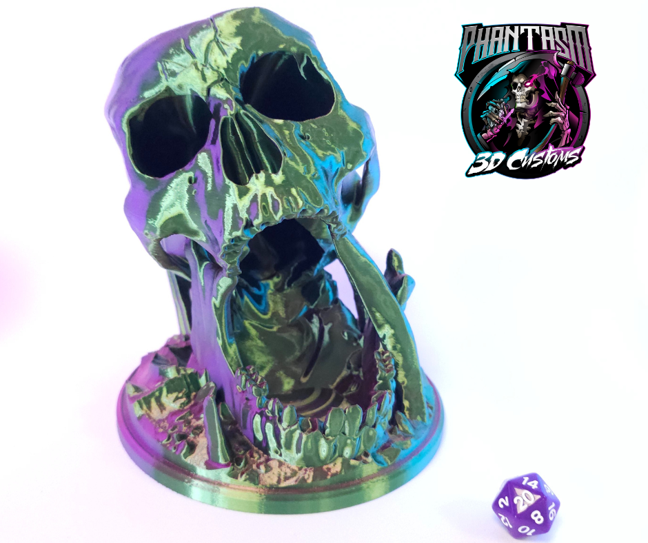 3D printed Skull Dice Tower! Red/Green