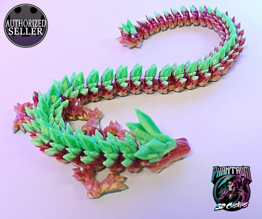 3D Printed Crystal Dragon - Green Horn Rainbow - 13-inches long!