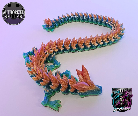 3D Printed Crystal Dragon - Gold Rainbow - 13-inches long!