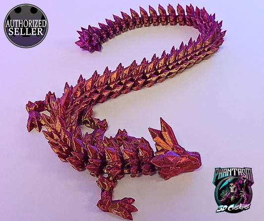 3D Printed Crystal Dragon - Purple/Gold - 13-inches long!
