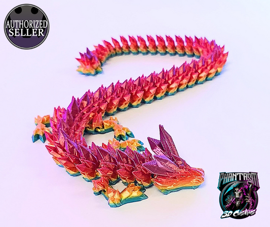 3D Printed Crystal Dragon - Purple Rainbow - 13-inches long!