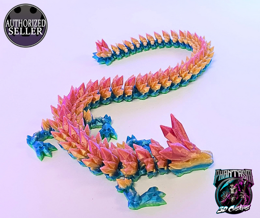 3D Printed Crystal Dragon - Red Rainbow - 13-inches long!