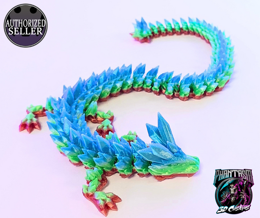 3D Printed Crystal Dragon - Blue Rainbow - 13-inches long!