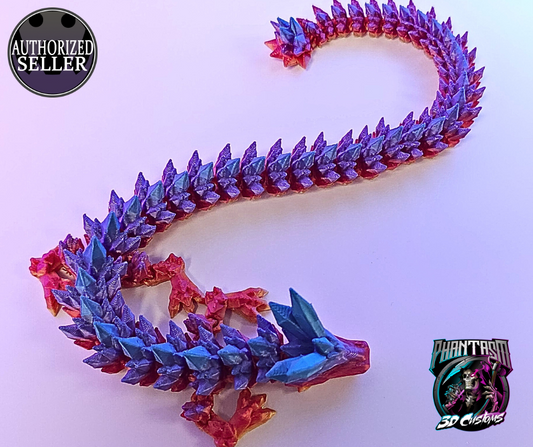 3D Printed Crystal Dragon - Rainbow Blue - 13-inches long!