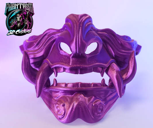 3D Printed Samurai Oni Half Mask - Purple