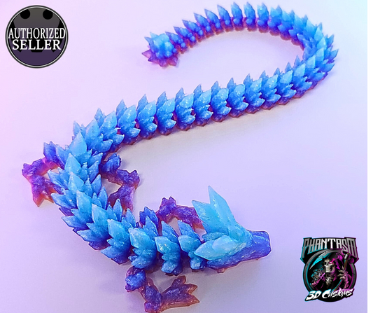 3D Printed Crystal Dragon - Ice Blue - 13-inches long!