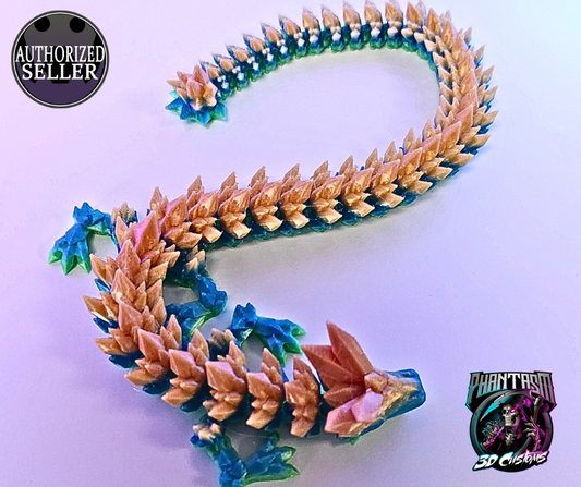 3D Printed Crystal Dragon - Rainbow Yellow - 13-inches long!