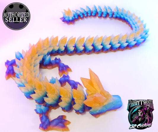 3D Printed Crystal Dragon - Translucent Yellow Horn - 27 inches long!