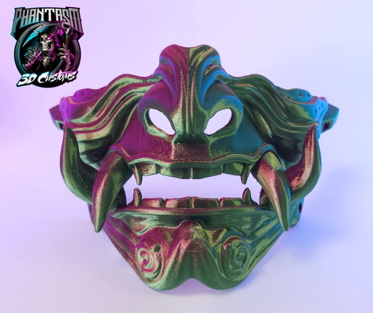 3D Printed Samurai Oni Half Mask - Red/Green