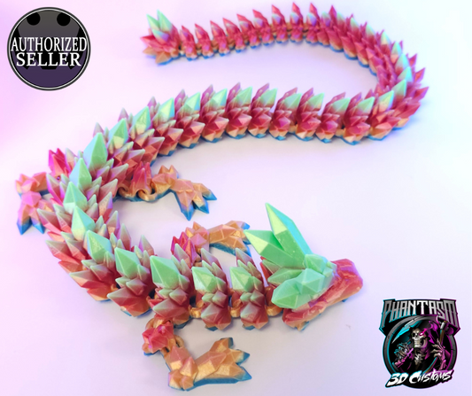 3D Printed Crystal Dragon - Green Rainbow - 27 inches long!