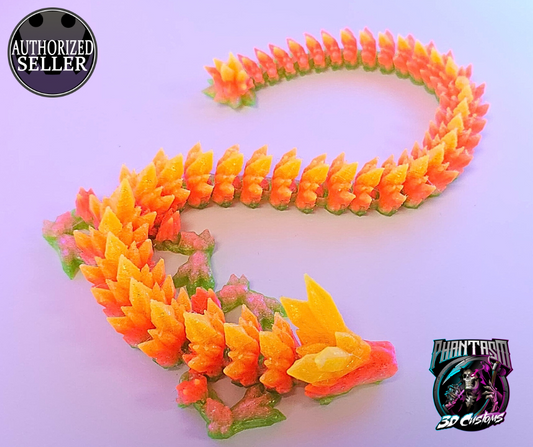 3D Printed Crystal Dragon - Neon Orange - 13-inches long!