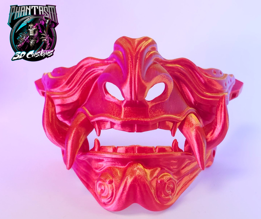 3D Printed Samurai Oni Half Mask - Red/Orange