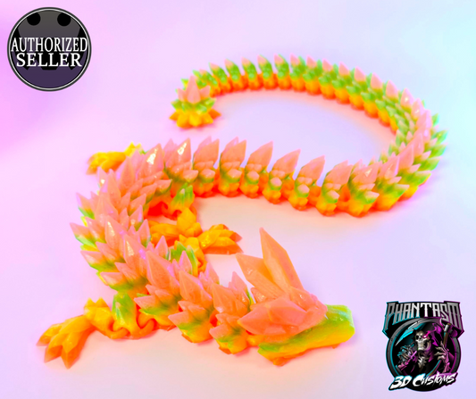 3D Printed Crystal Dragon - Bright Neon - 27 inches long!