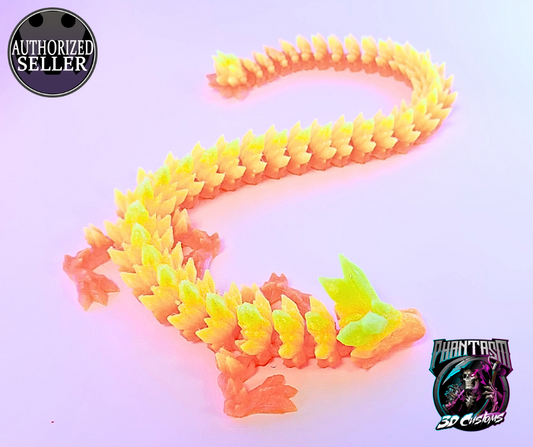 3D Printed Crystal Dragon - Neon Yellow - 13-inches long!