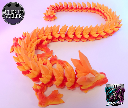 3D Printed Crystal Dragon - Fire Orange - 27 inches long!