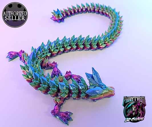 3D Printed Crystal Dragon - Candy Rainbow - 13-inches long!