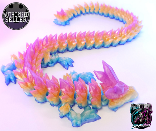 3D Printed Crystal Dragon - Translucent Pink Horn - 27 inches long!